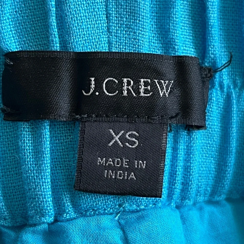 J.Crew Womens XS Turquoise Blue 100% Linen Elastic Waist Pocket Mini Skirt